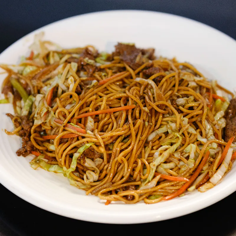 Savory stir-fried noodles with tender beef and fresh veggies at Su's Bowl 苏大碗，a Chinese Restaurant in Isla Vista